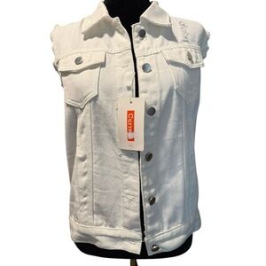 White Sleeveless Denim Vest Silver Buttons Distressed NWT XXL See Measurements!